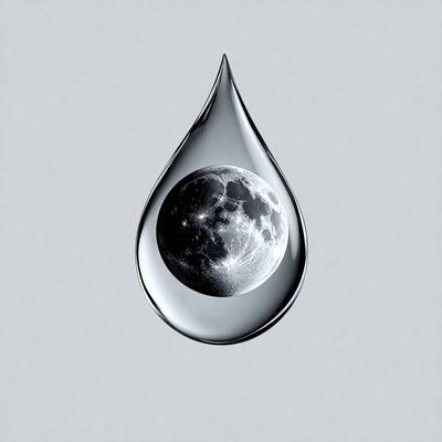 The primary subject of the image is a moon, which is depicted as a drop of water. The moon is surrounded by a dark background, giving it a dramatic appearance. The visual style of the image is a combination of photo and digital art, creating a unique and captivating representation of the moon. The colors and mood of the image are predominantly dark, with the moon being the main focal point, evoking a sense of mystery and wonder.